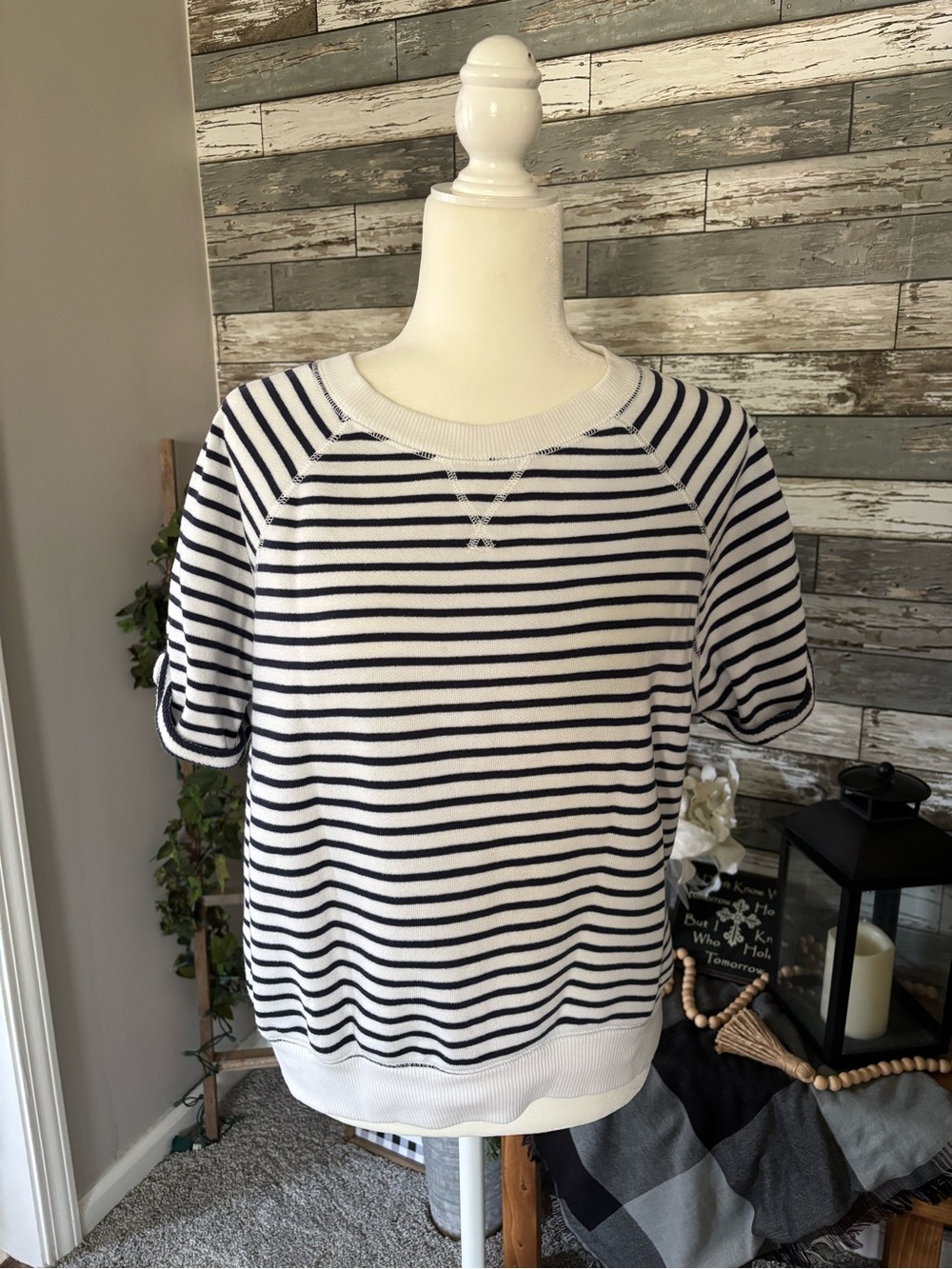 Aerie Striped Nautical Crewneck Short Sleeve Terry Knit Top Womens Size M